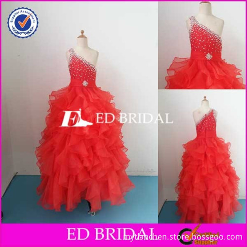 JA113 Real Sample Elegant One Shoulder Beading Ruffled Organza Evening Dresses For Girls 12 Years